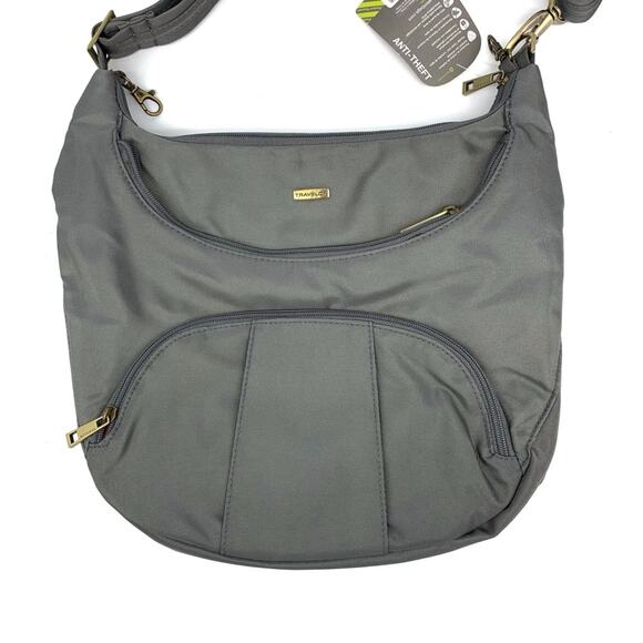 NWT TRAVELON Anti-Theft Round Hobo Bag Grey - Picture 3 of 12